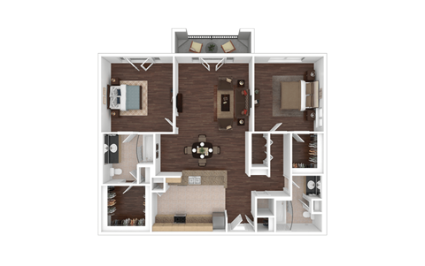 Floor plan for 2 beds, 2 baths, 1159 sqft